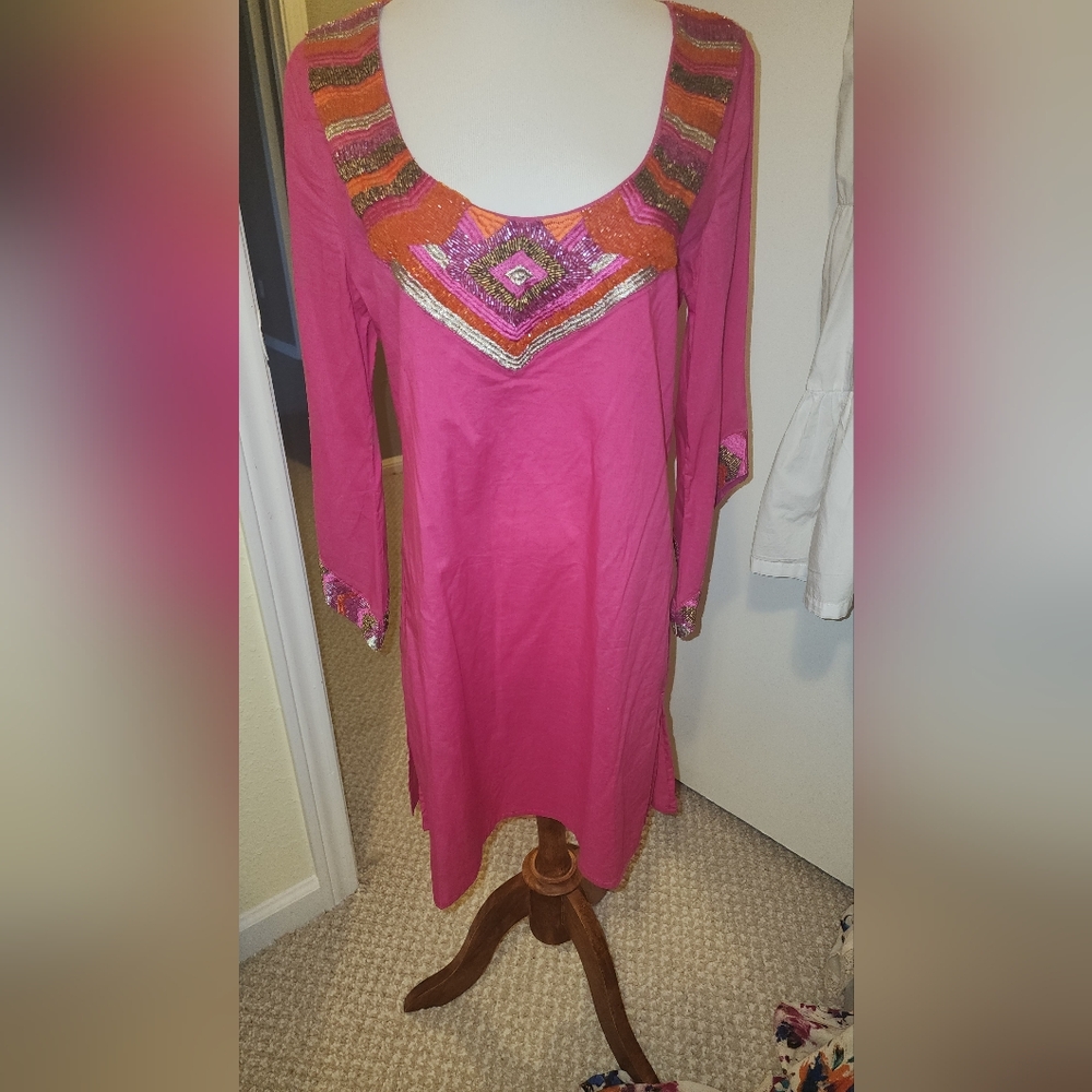 Mud Pie Pink Beaded Daphine Tunic Embellished